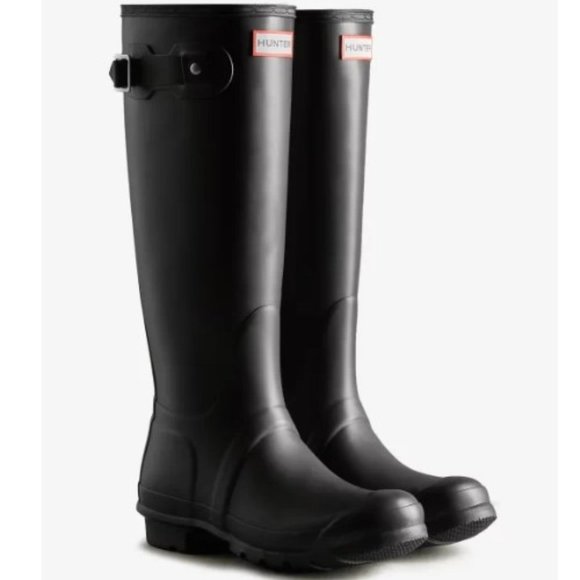 HUNTER BLACK MATTE RUBBER WELLINGTON Tall Rain Boots - Picture 2 of 11
